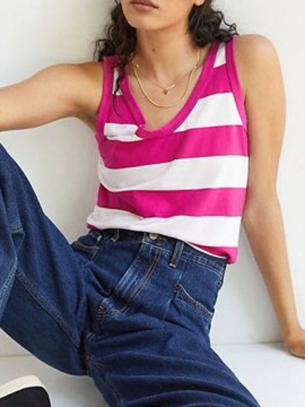 NWT t.la Anthropologie Striped Fuchsia Tank Top Preppy Coastal Casual Size M